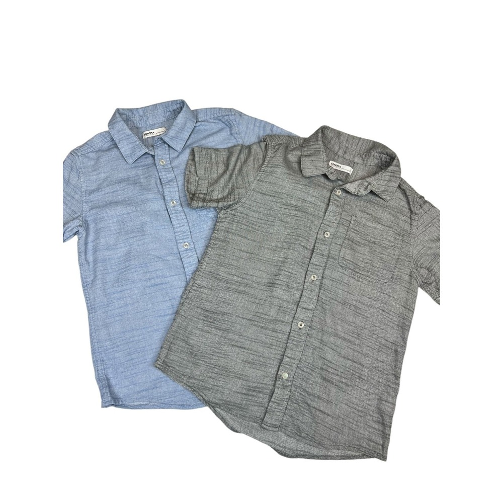 Sonoma Boys Plaid Button Down Shirt Short‎ Sleeve Size L Casual Bundle of 2